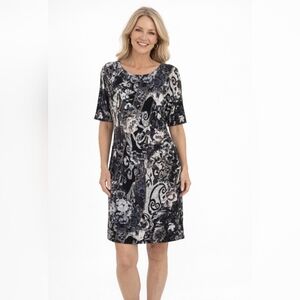 Connected Apparel Navy Floral Office Careerwear Sheath Dress. Size 14